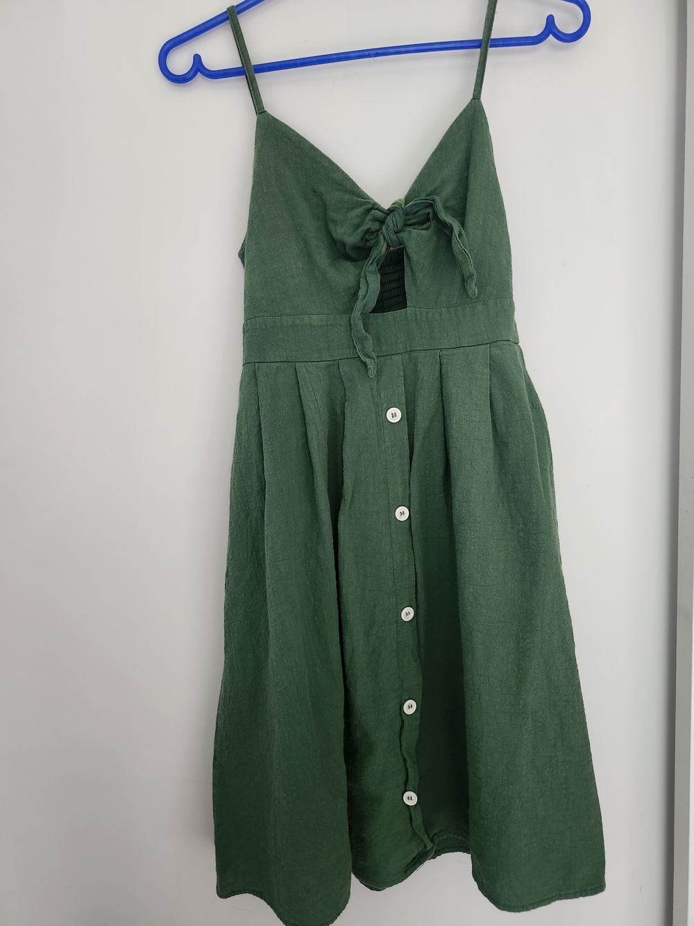 Green Cotton Mini Dress | Tie Front, Peekaboo